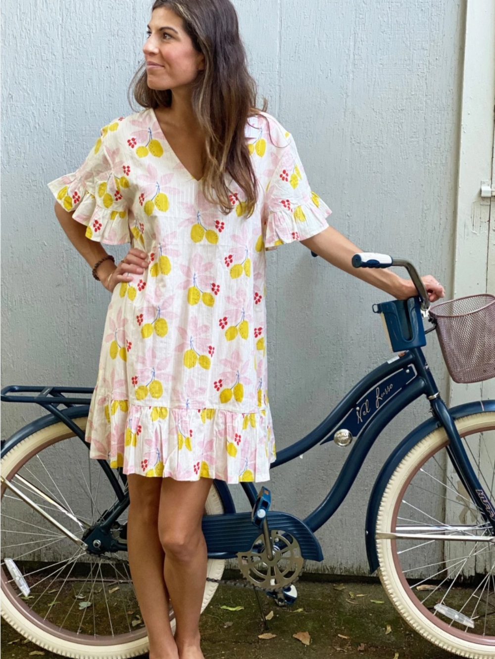 Pink Chicken Lemon Print Halsey Dress sz L - Picture 2 of 8